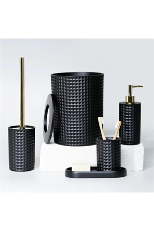 By Selim Neptune Siyah 5 Parça Polyester Banyo Seti 