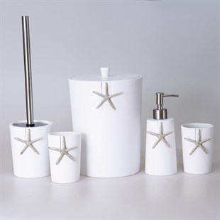 By Selim Ocean Beyaz Gümüş 5 Parça Polyester Banyo Seti 