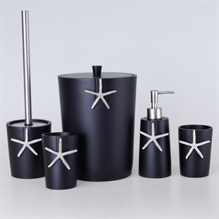 By Selim Ocean Siyah Gümüş 5 Parça Polyester Banyo Seti 