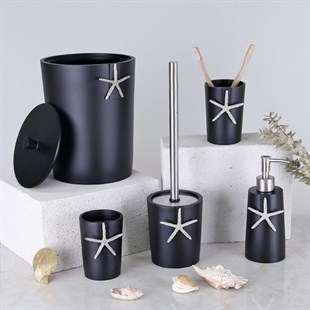 By Selim Ocean Siyah Gümüş 5 Parça Polyester Banyo Seti 