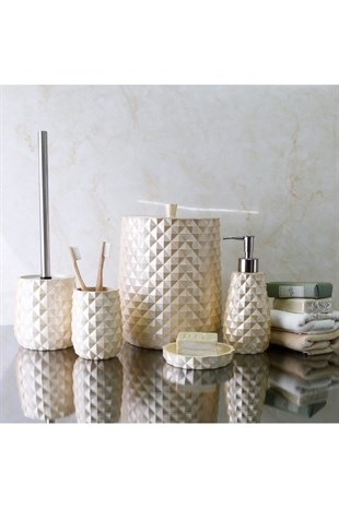 By Selim Piramit İnci 5 Parça Polyester Banyo Seti 