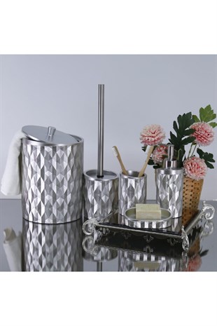 By Selim Prizma Gümüş 5 Parça Polyester Banyo Seti SBNY122GMS15RS 