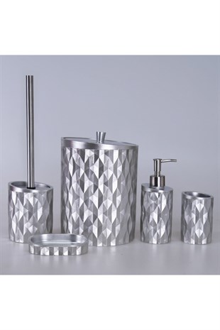 By Selim Prizma Gümüş 5 Parça Polyester Banyo Seti SBNY122GMS15RS 