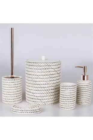 By Selim Rope Krem 5 Parça Polyester Banyo Seti 