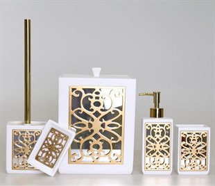 By Selim Sofia Beyaz Altın Polyester 5 Parça Banyo Seti 