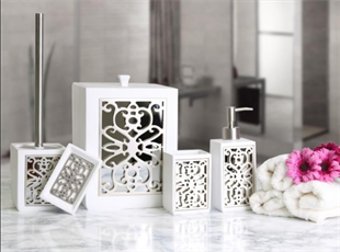 By Selim Sofia Beyaz Gümüş Polyester 5 Parça Banyo Seti 