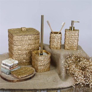 By Selim Stone Altın 5 Parça Polyester Banyo Seti 