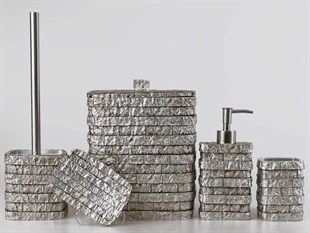 By Selim Stone Gümüş 5 Parça Polyester Banyo Seti 