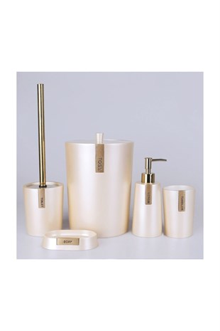 By Selim Troy İnci Altın 5 Parça Polyester Banyo Seti 