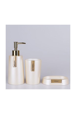 By Selim Troy İnci Altın 5 Parça Polyester Banyo Seti 