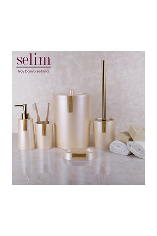 By Selim Troy İnci Altın 5 Parça Polyester Banyo Seti 