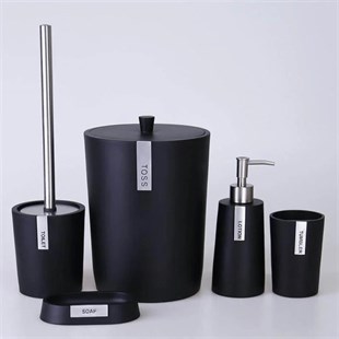 By Selim Troy Siyah Gümüş 5 Parça Polyester Banyo Seti 