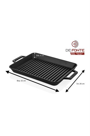 De Fonte Döküm Demir 26x32 cm Dikdörtgen Izgara/Grill Tava Dfn2632 