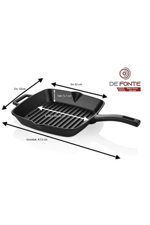 De Fonte Döküm Demir 28x28 cm Kare Izgara/Grill Tava Dfk2828 