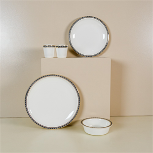 Evaliza Alaia Black Gold Leaves 2mm Altın 12 Kişilik 60 Parça Porselen Yemek Takımı 