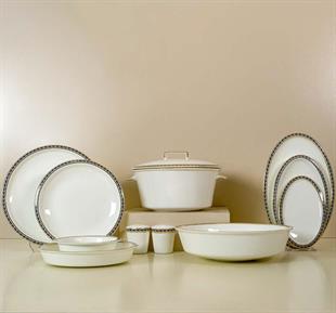 Evaliza Alaia Black Gold Leaves 2mm Altın 12 Kişilik 60 Parça Porselen Yemek Takımı 