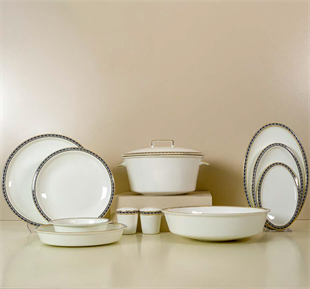 Evaliza Alaia Black Gold Leaves 2mm Altın 12 Kişilik 60 Parça Porselen Yemek Takımı 