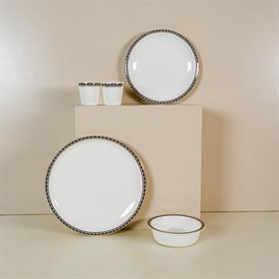 Evaliza Alaia Black Gold Leaves 2mm Altın 12 Kişilik 60 Parça Porselen Yemek Takımı 