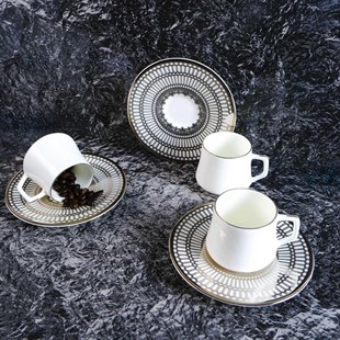 Evaliza Crown Platin 6 Kişilik Porselen Kahve Fincan Takımı 80 ml 44199 