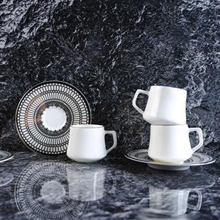 Evaliza Crown Platin 6 Kişilik Porselen Kahve Fincan Takımı 80 ml 44199 