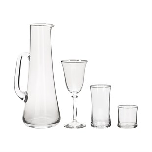 Evaliza Eva 37 Parça Gümüş Platin Cam Çeyiz Su Takımı 