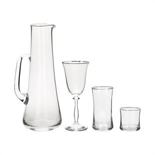 Evaliza Eva 37 Parça Gümüş Platin Cam Çeyiz Su Takımı 