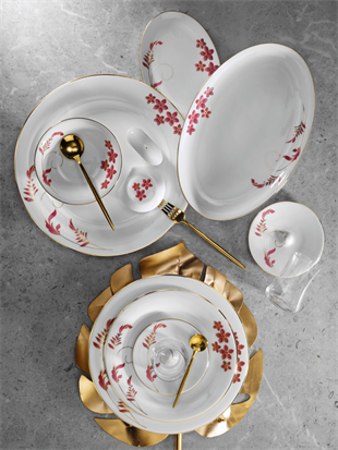 Evaliza Nostalji Çiçek 42 Parça 6 Kişilik Porselen Kahvaltı Takımı 