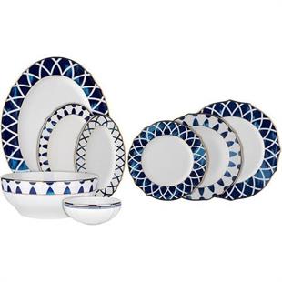 Evaliza Poetica Parlak Arya Mavi 61 Parça Porselen Yemek Takımı 