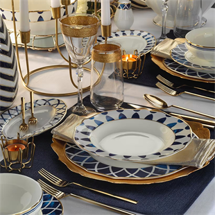 Evaliza Poetica Parlak Arya Mavi 61 Parça Porselen Yemek Takımı 