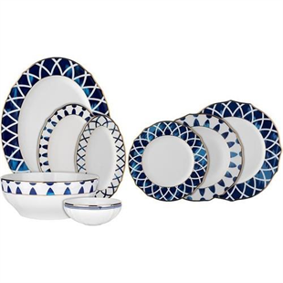 Evaliza Poetica Parlak Arya Mavi 61 Parça Porselen Yemek Takımı 