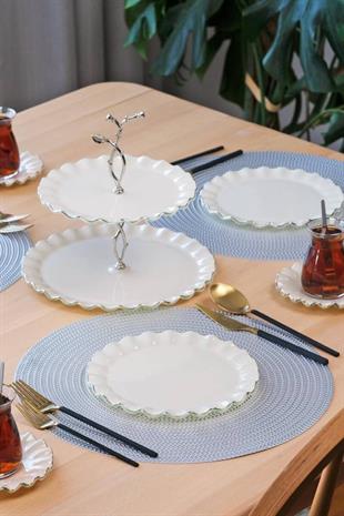 Glore Solid Krem Wavy Platin Yaldızlı Cam Kurabiyelik 81447 