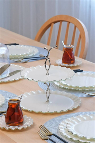 Glore Solid Krem Wavy Platin Yaldızlı Cam Kurabiyelik 81447 