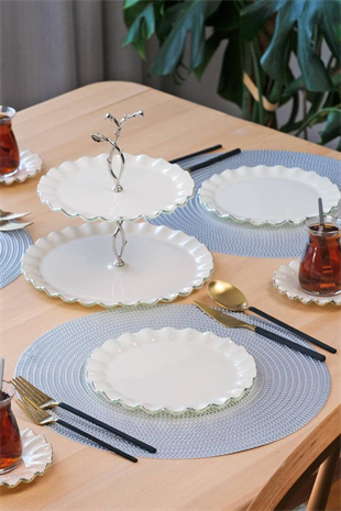 Glore Solid Krem Wavy Platin Yaldızlı Cam Kurabiyelik 81447 