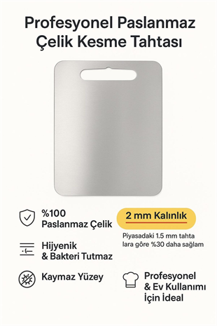 İnci Çelik 304 Paslanmaz Çelik Kesme Tahtası Antibakteriyel Pano Küçük 27 x 21 Cm 