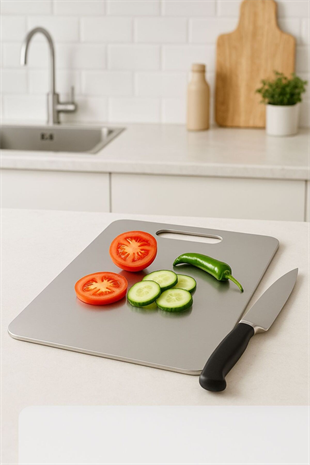 İnci Çelik 304 Paslanmaz Çelik Kesme Tahtası Antibakteriyel Pano Küçük 27 x 21 Cm 