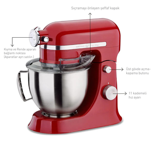 Korkmaz A470-03 Pro Mix Kırmızı Stand Mikser 