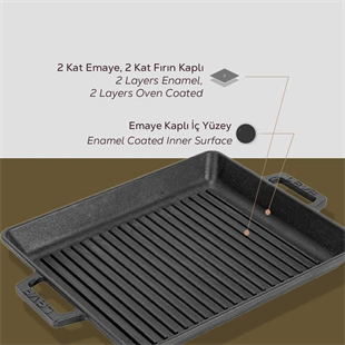 Lava Izgara Grill Demir Döküm Tava 26x32 Metal Kulplu LV ECO GT 2632 T3 