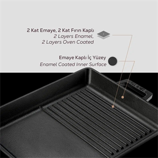 Lava Izgara Grill Demir Döküm Tava Hibrit 26x32 Metal Kulplu LV ECO GT 2632 T4 