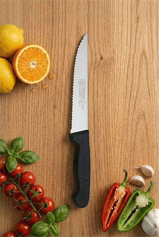 Lazerli Tırtıklı Sürmene Sebze Meyve Biftek Steak Mutfak Bıçağı 24 Cm Lazer Bileme Sürbisa 61005-LZ 