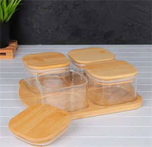 Mien 4lü Bambu Kapaklı Borosilikat CamKahvaltılık M0002 
