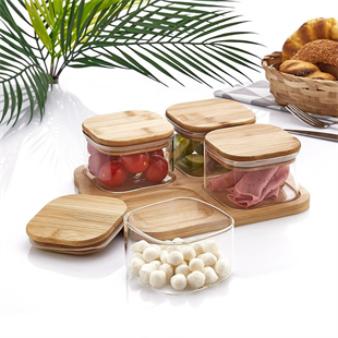 Mien 4lü Bambu Kapaklı Borosilikat CamKahvaltılık M0002 