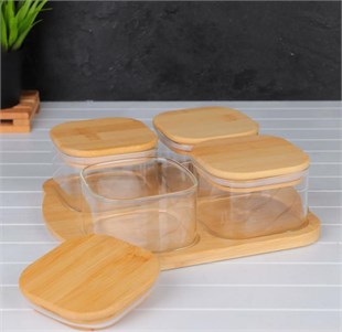 Mien 4lü Bambu Kapaklı Borosilikat CamKahvaltılık M0002 