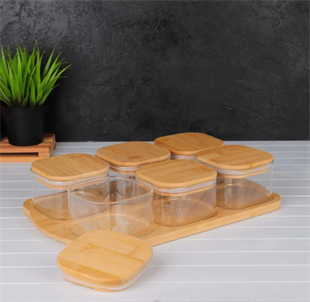Mien 6lı Cam Bambu Kapaklı Kahvaltılık M0003 