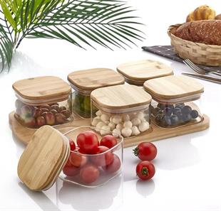 Mien 6lı Cam Bambu Kapaklı Kahvaltılık M0003 