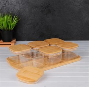 Mien 6lı Cam Bambu Kapaklı Kahvaltılık M0003 