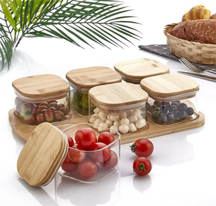 Mien 6lı Cam Bambu Kapaklı Kahvaltılık M0003 