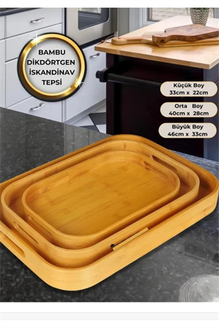 Mien Bambu Dikdörtgen Tepsi Seti 3lü Mien315 