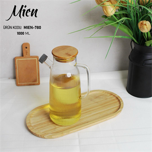 Mien Bambu Kapaklı Borosilikat Cam Yağdanlık 1 Litre Mien-780 