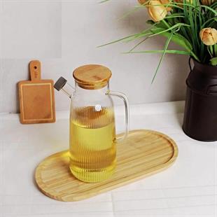 Mien Bambu Kapaklı Borosilikat Cam Yağdanlık 1 Litre Mien-780 