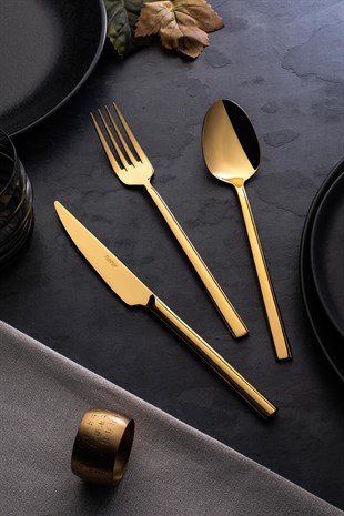 Nehir Dalyan Titanyum Gold 89 Parça Çatal Kaşık Bıçak Takımı Mobilya Kutulu 